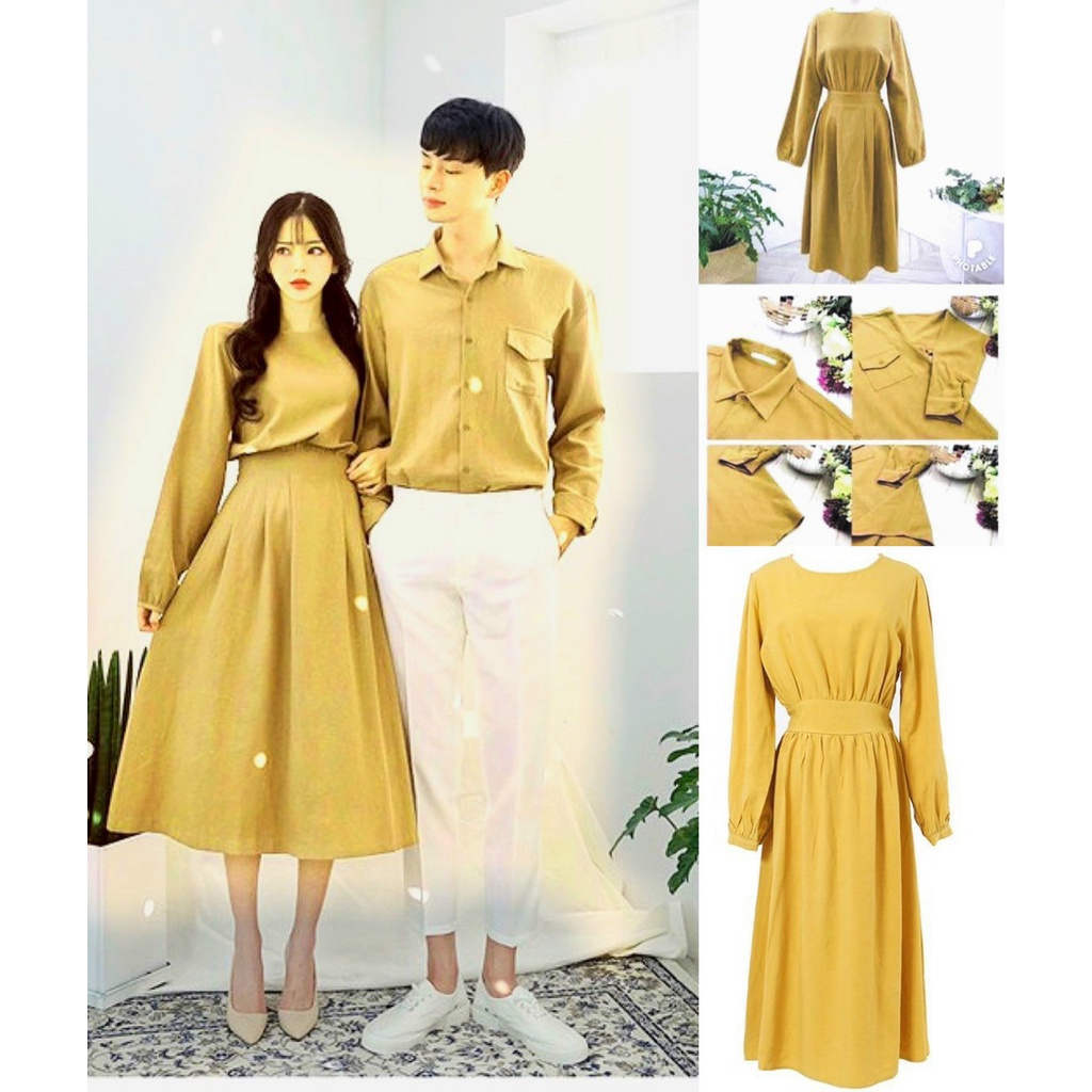 Set đồ đôi áo sơ mi nam đầm nữ thanh lịch, đồ cặp chụp hình couple thời trang Miamo TN157 (kèm ảnh thật)