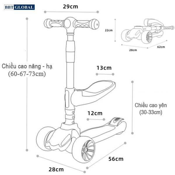 Xe trượt Scooter 2 trong 1 cho bé có đèn và nhạc