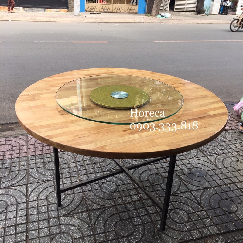 mâm xoay bàn ăn kim tuyến vàng Ø800mm phù hợp cho bàn ăn tròn Ø1,4m, kính trong suốt, sang trọng, quay rất êm, bền
