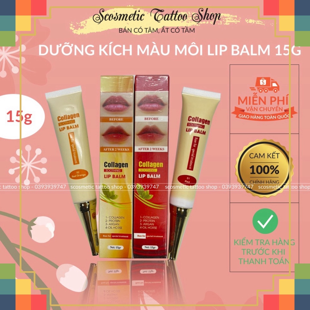 Dưỡng kích màu môi Collagen Lip Balm, son dưỡng có màu sau phun xăm thẩm mỹ ,check mã-Usa 15gram /scosmetic68