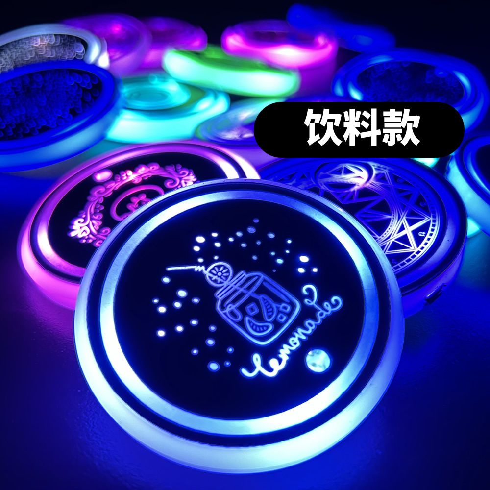 Đế Lót Ly Có Đèn Cảm Biến Rung Nhiều Màu Sắc Sạc USB Không Dây Dành Cho Xe Hơi