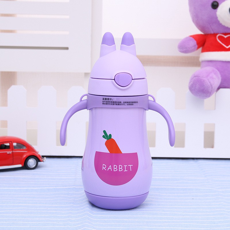 [THANH LÝ] -  Bình giữ nhiệt hoạt hình 300ml thỏ cute có vòi hút cho bé