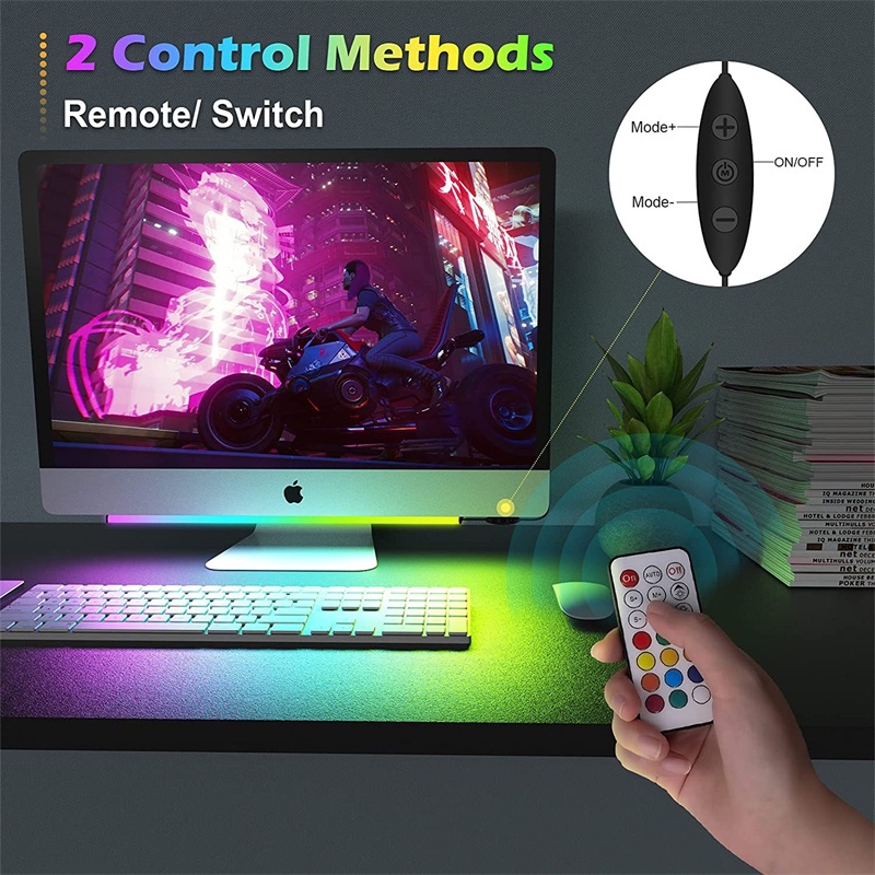 Combo 2 Thanh Đèn LED RGB Treo Màn Hình, Nháy Theo Nhạc Decor Góc PC TV Hiệu Ứng LED Đổi Màu Tặng Kèm Remote Điều Khiển