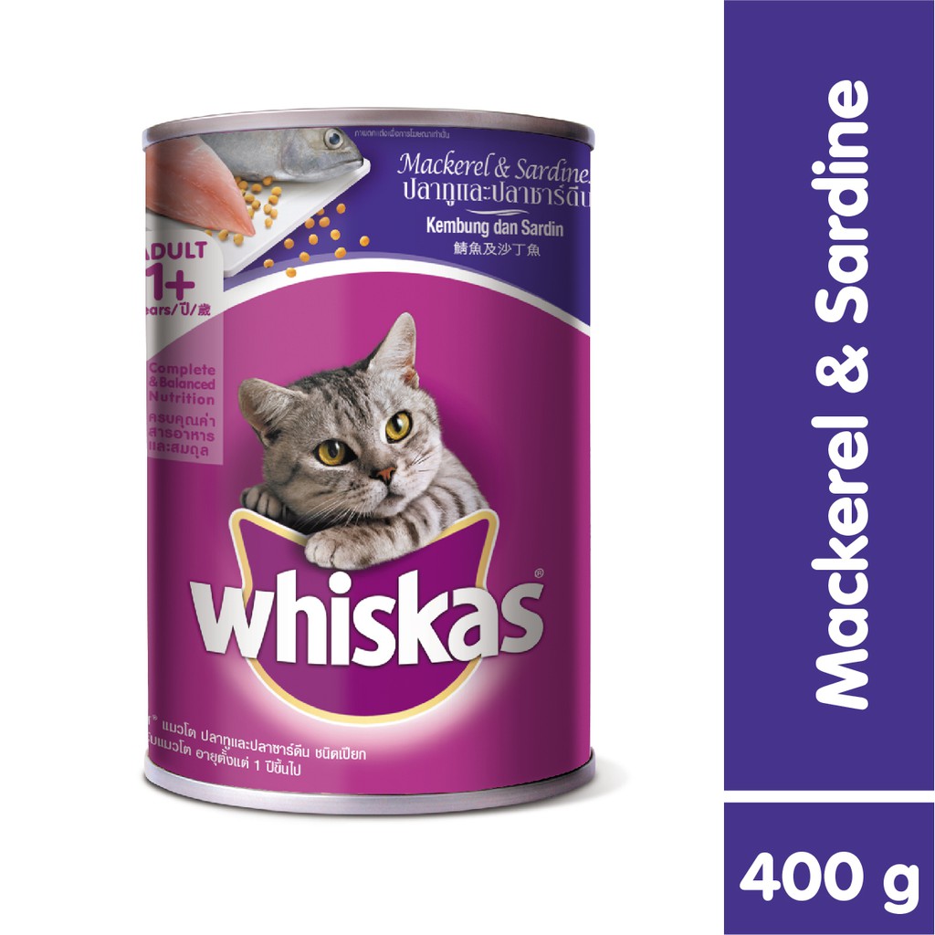 Thức ăn mèo Whiskas vị cá thu và cá mòi lon 400g