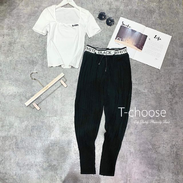 Quần nhăn cạp chữ hàng QC