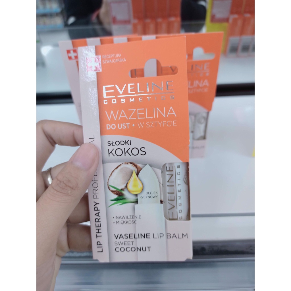 Son Dưỡng Môi Thiên Nhiên, Eveline Lip Balm 3.8g, Hương Xoài, Hương Dừa Nhập Khẩu Chính Hãng Châu Âu