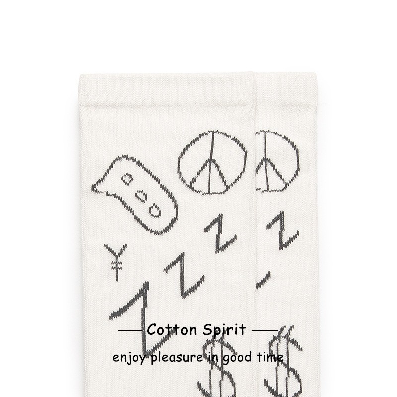 Vớ cổ cao Cá tính Họa tiết graffiti Retro Tất cao cổ nam nữ Unisex Cao cấp Cotton Chất dày dặn