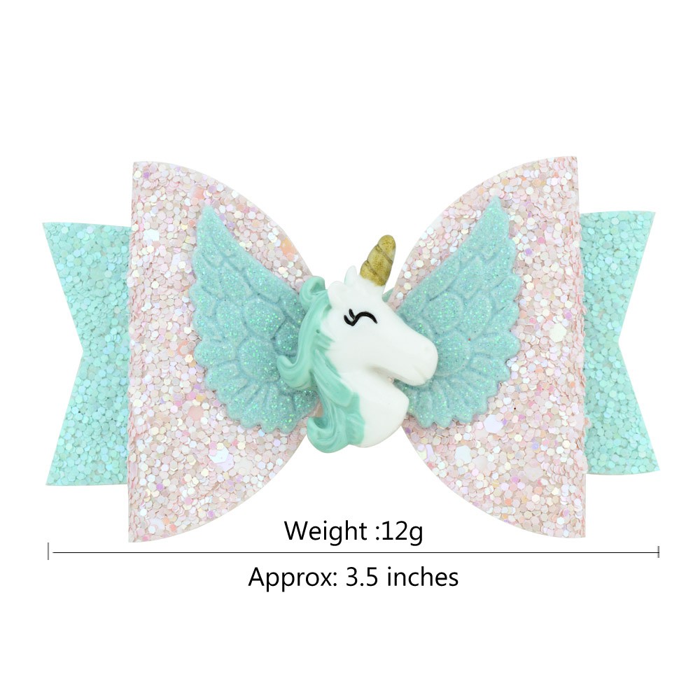 Kẹp tóc KIDSBOWS trang trí nơ kim sa đính kỳ lân hoạt hình xinh xắn dành cho trẻ em