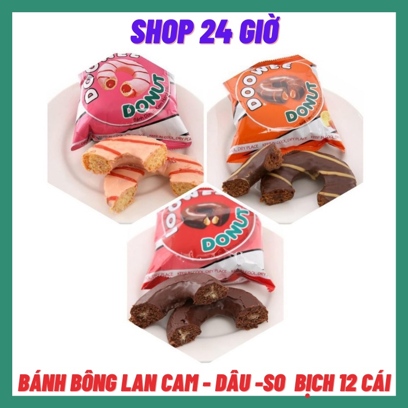 Bánh Bông Lan DONUT Vị Tổng Hợp ( Cam - Dâu - Socola)