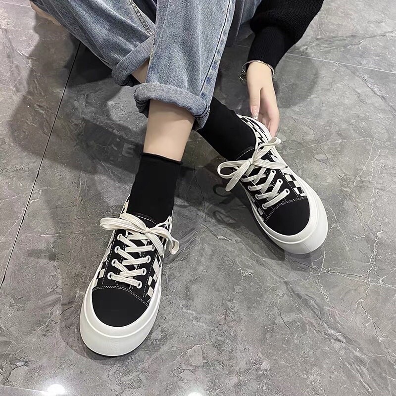 Giày Thể Thao Nam Nữ Unisex Vải Canvas Đế Độn Caro Cao Cấp 2 Màu Thời Trang, Cá Tính  Giày Mũi Viền Kẻ Basic