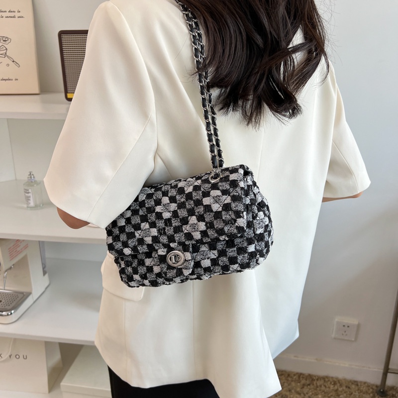 Túi đeo chéo JASMIN NOIR bằng vải lanh phối dây xích thời trang dành cho nữ
