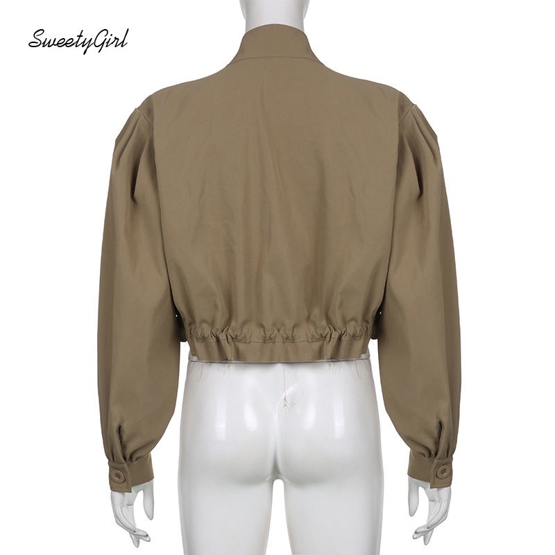 Áo Khoác Kaki Tay Dài Cổ Bẻ Dáng Rộng Màu Trơn Có Khóa Kéo Thời Trang Đường Phố 2022 Dành Cho Bạn Nữ