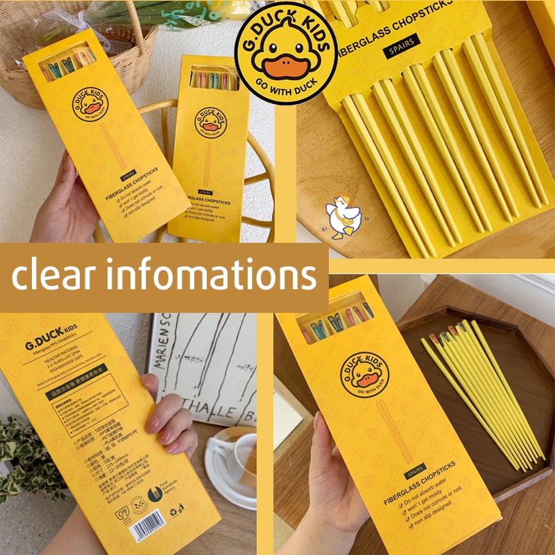 Đũa Ăn An Toàn G.Duck Chất Liệu Hợp Kim Thép Không Gỉ Và Sợi Thủy Tinh Hộp 5 Đôi Hàng Cao Cấp