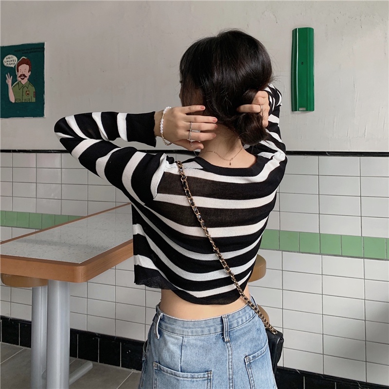 Set Áo Khoác Cardigan Dài Tay Và Đầm Hai Dây Họa Tiết Sọc Ngang Thời Trang Dành Cho Nữ