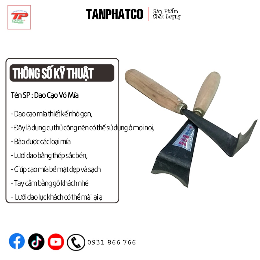 Dao cạo vỏ mía , dài 18cm , lưỡi sắc | TANPHATCO