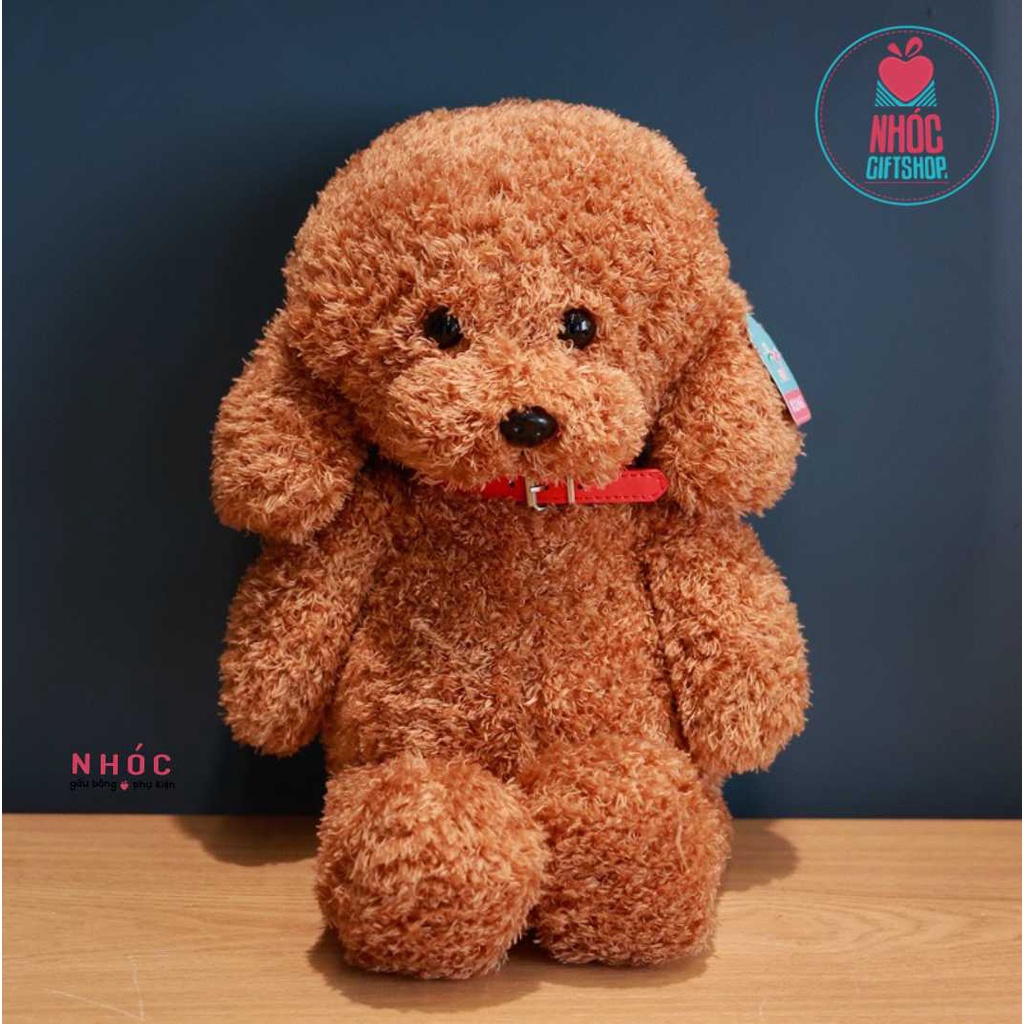 Thú bông chó Poodle đeo chuông lông xù đứng - NHÓC