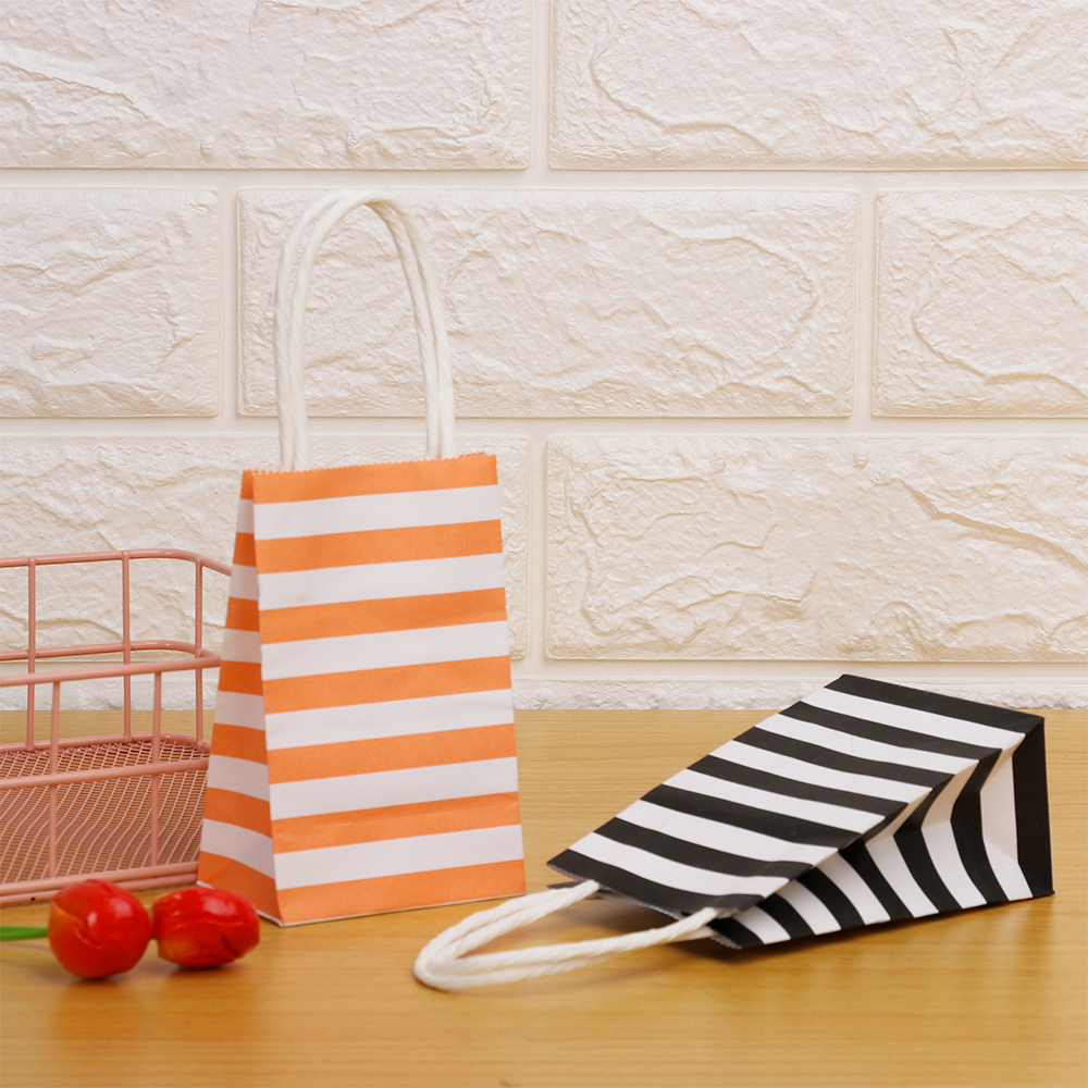 Bộ 5/10/20 Túi Giấy Gói Quà Họa Tiết Kẻ Sọc Màu Đen Đa Năng Dùng Cho Tiệc Sinh Nhật/Tiệc Cưới