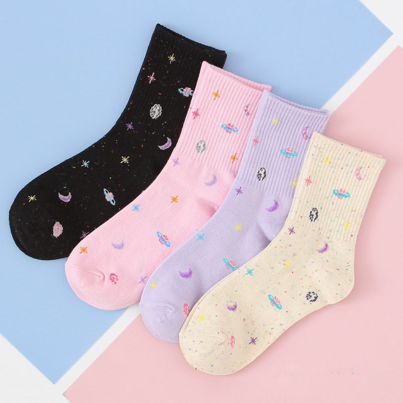 Vớ Cotton Họa Tiết Trăng Sao Lấp Lánh Sáng Tạo Phong Cách Hàn Quốc Cho Bé