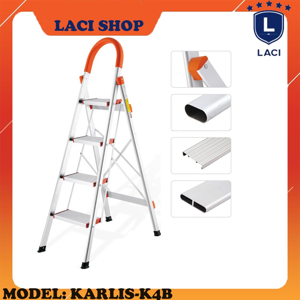 Thang Ghế Nhôm Xếp Gọn 4 Bậc Karlis K4B | Chiều Cao Tối Đa 1m4 | Chịu Tải 150Kg | Bảo Hành Chính Hãng 1 Năm