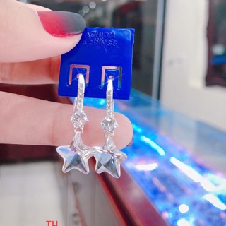 Bông tai nữ bạc ta - bông tai mặt sao trắng