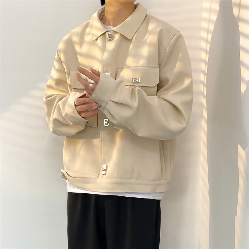 Áo Khoác Ngắn Dáng Rộng Màu Trơn Cài Nút Kim Loại Thời Trang Hàn Quốc Cho Nam simple Hàn Quốc áo khoác jacket nam fashion áo khoác bóng chày nam bigsize áo khoác bomber bóng chày from rộng