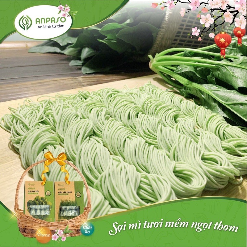 Mì Cải Bó Xôi Hữu Cơ Anpaso 300gr, Mỳ cải bó xôi rau củ giảm cân, eat clean, bổ sung chất xơ, vitamin