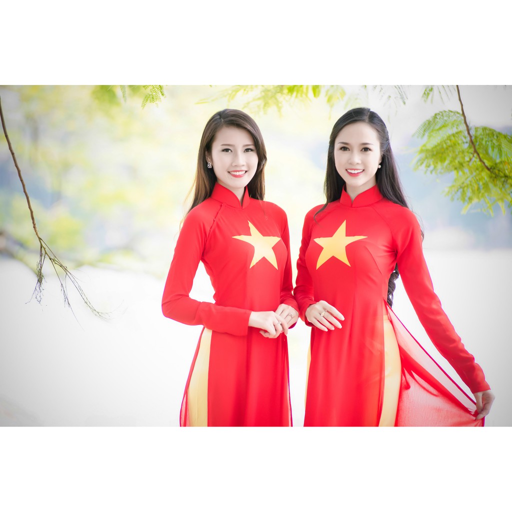 Áo dài cờ đỏ sao vàng đẹp | AODAINGUYENLAM