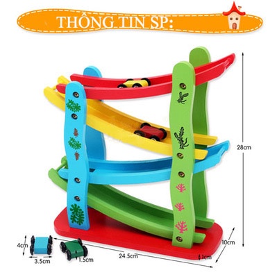 Xe Cầu Trượt 4 Tầng Bằng Gỗ Nhiều Màu Sắc Tặng Kèm 4 Xe Ô Tô Đồ Chơi