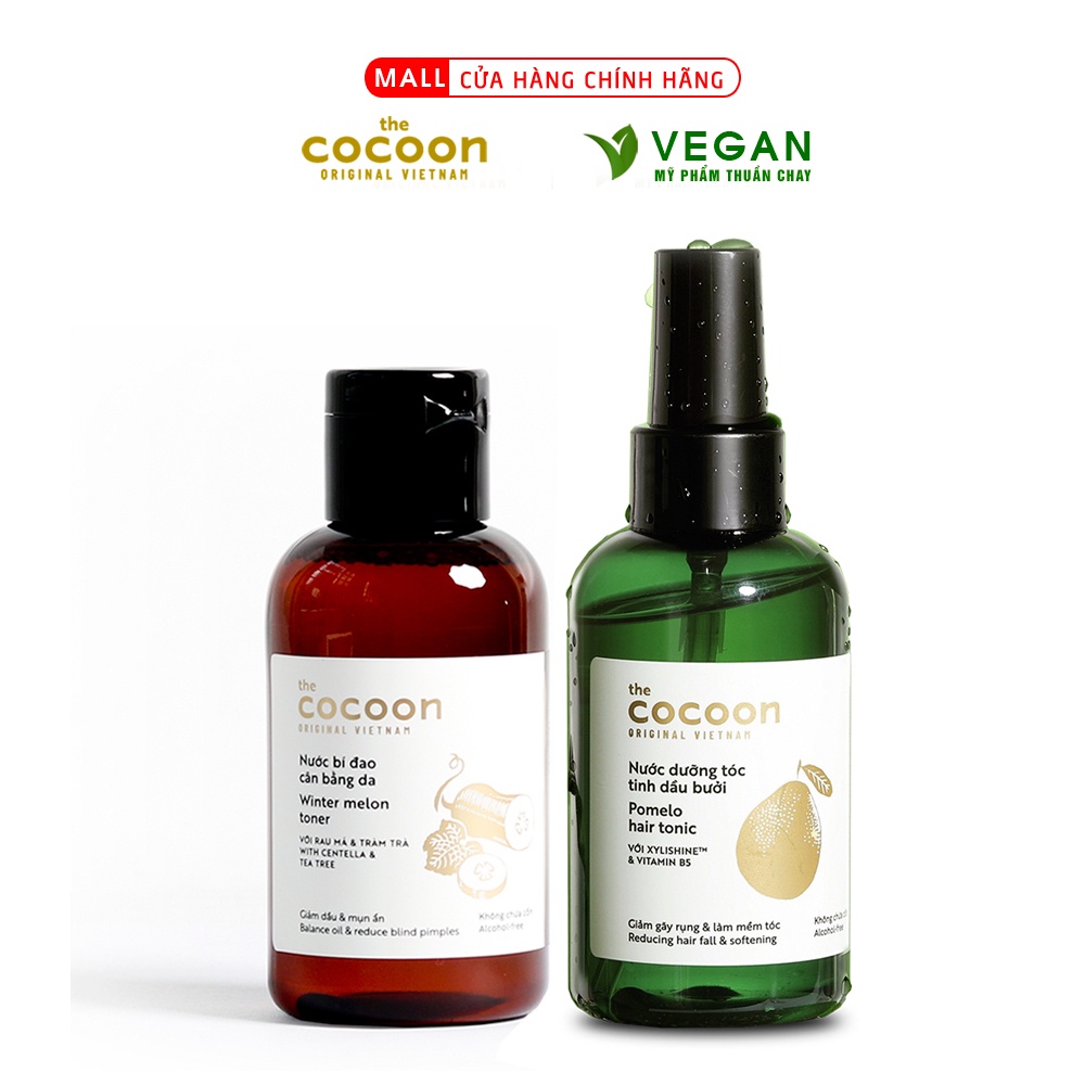 Combo Toner bí đao cân bằng da cocoon 140ml+Nước dưỡng tinh dầu xịt bưởi pomelo cocoon 140ml