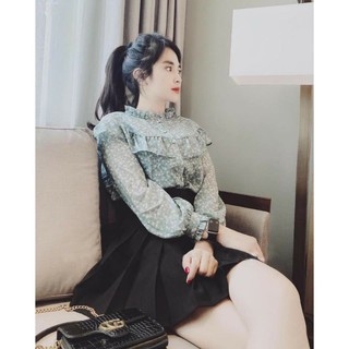 Áo xanh hoa nhí cúc bọc