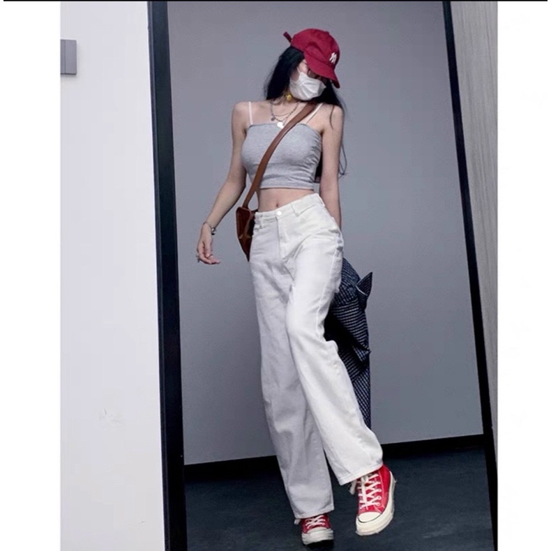 Quần Jeans suông trắng❣️Jeans dày daif 100cm❣️KLii