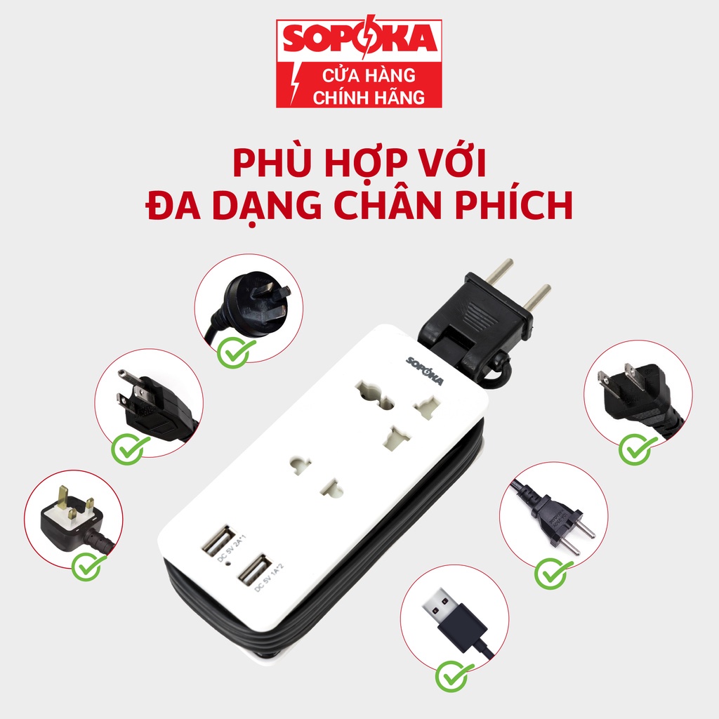 Ổ cắm điện , ổ điện thông minh SOPOKA tích hợp cổng USB tiện lợi cắm điện thoại