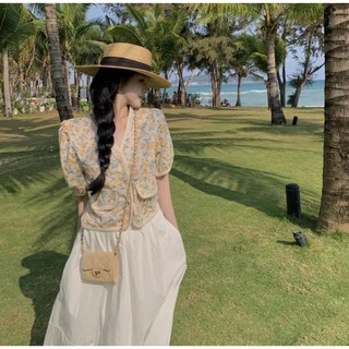 Sét chân váy trắng áo Phong cách Vintage Hàn quốc