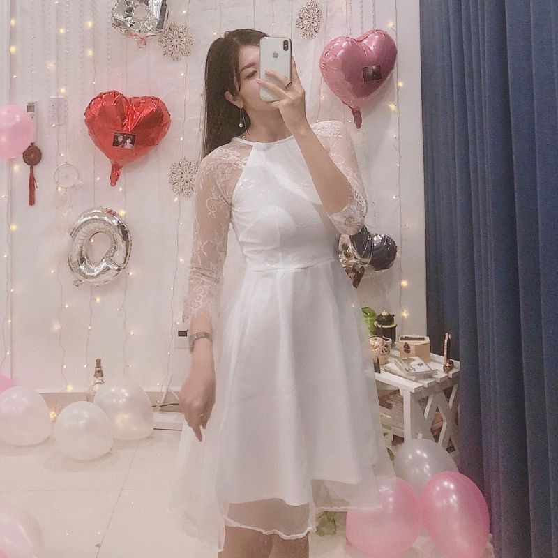 váy trắng dự tiệc tay ren kèm ảnh thật và video MS421 SẴn SIZE S,M | BigBuy360 - bigbuy360.vn