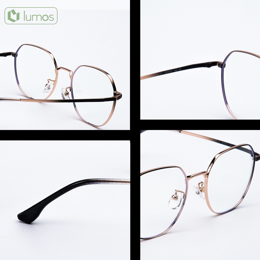 Gọng kính cận nam nữ màu sắc hottrend chất liệu kim loại mắt đa giác thanh mảnh Lumos 5523