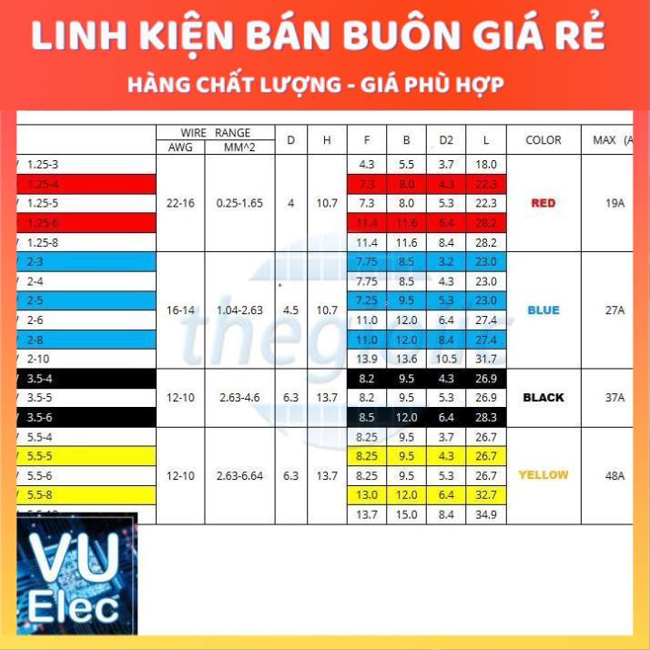 Đầu COS tròn đủ loại - 10 Đầu Cos tròn RV, Cos chữ o,Cốt kẹp dây điện, cos tròn các loại, cốt tròn