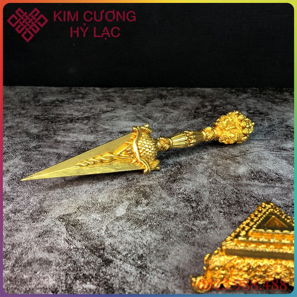 Pháp Khí Phổ Ba Mật Tông (Phurba) [Kim Cương Hỷ Lạc] Bằng Đồng 22Cm