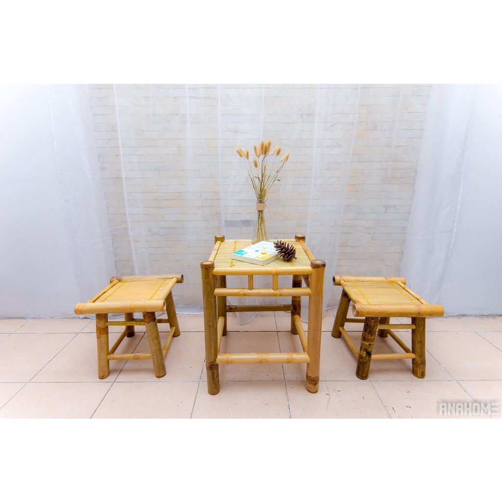 (Combo siêu tiết kiệm) Bộ bàn ghế tre mộc nhỏ gọn đơn giản, phù hợp mọi không gian decor gia đình / ban công / Homestay
