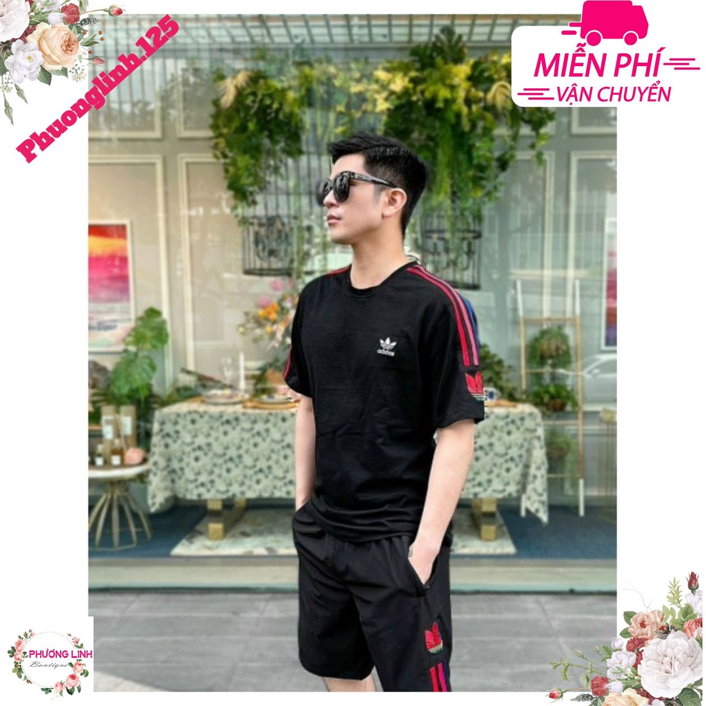 BỘ ĐÙI NAM TT DAS CỔ TRÒN ĐEN VAI SỌC ĐỎ