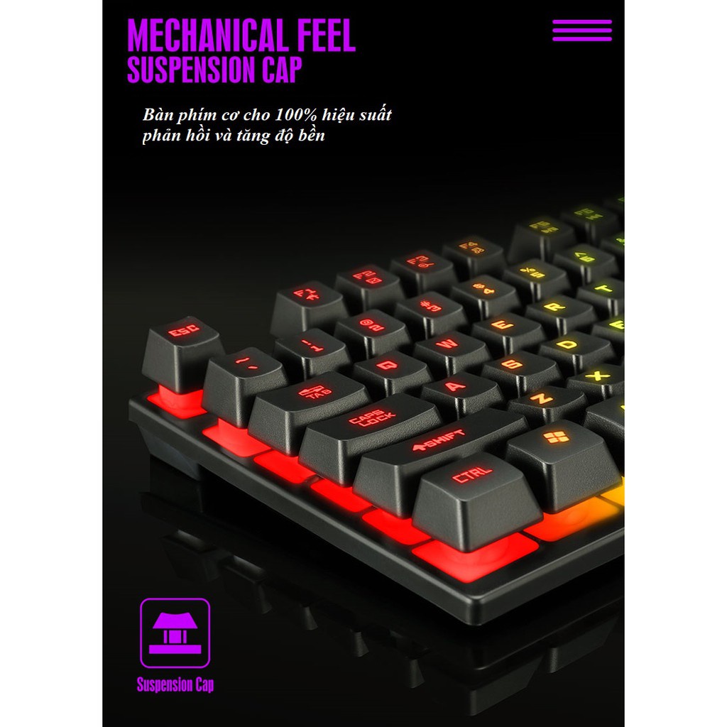 Bộ Bàn Phím chuột giả cơ Có Dây Kèm chuột TF200 chuyên game - Đèn LED 7 màu | BigBuy360 - bigbuy360.vn