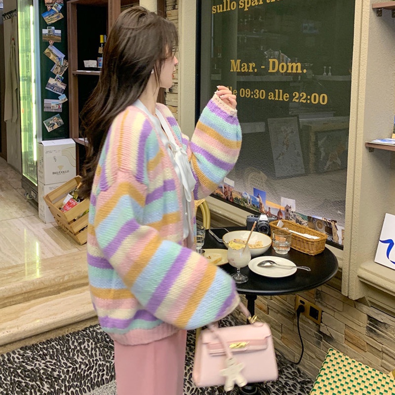 Áo Khoác Cardigan Dệt Kim Dáng Rộng Thời Trang Mùa Thu Phong Cách Hàn Quốc Cho Nữ