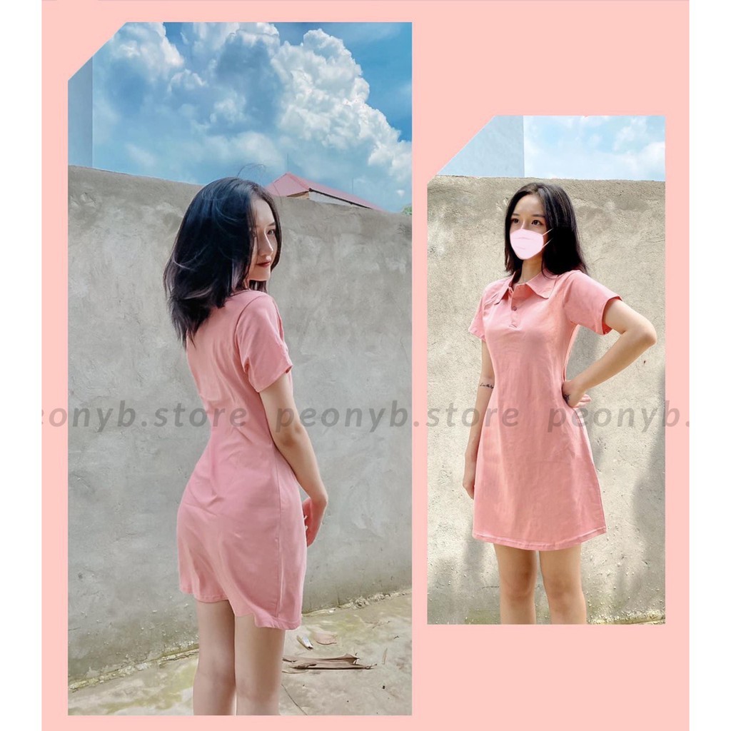 Váy Polo Trơn Nữ 🌸 Đầm dáng suông polo chất cotton, thun cộc tay màu ĐEN | HỒNG | XÁM Ulzzang- thongthu