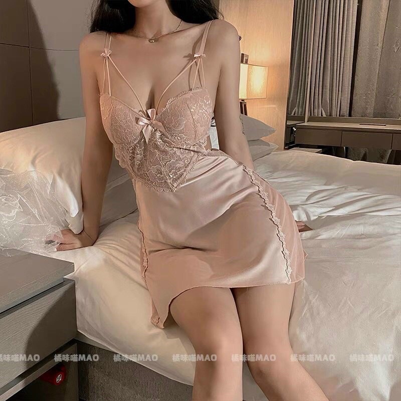 Hàng cao cấp QCVáy ngủ 2 dây ren có mút ngực_vải lụa mền mịn mát AAA2.