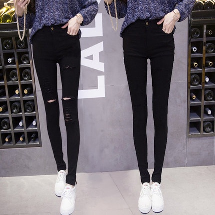 Quần legging đen dài đến mắt cá chân phối rách kiểu Hàn Quốc thời trang xuân hè 2021 cho nữ