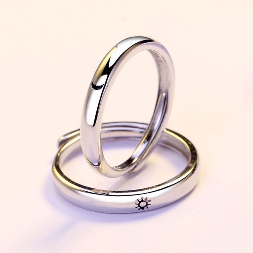 Cặp nhẫn cặp hình mặt trăng/ mặt trời bằng bạc 925 đơn giản có thể điều chỉnh