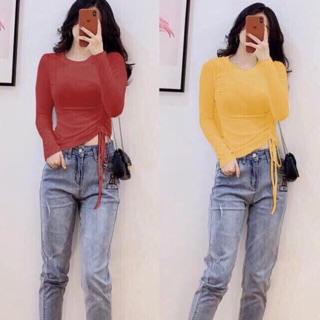 Tuyệt Áo thun trơn rút dây eo chuẩn