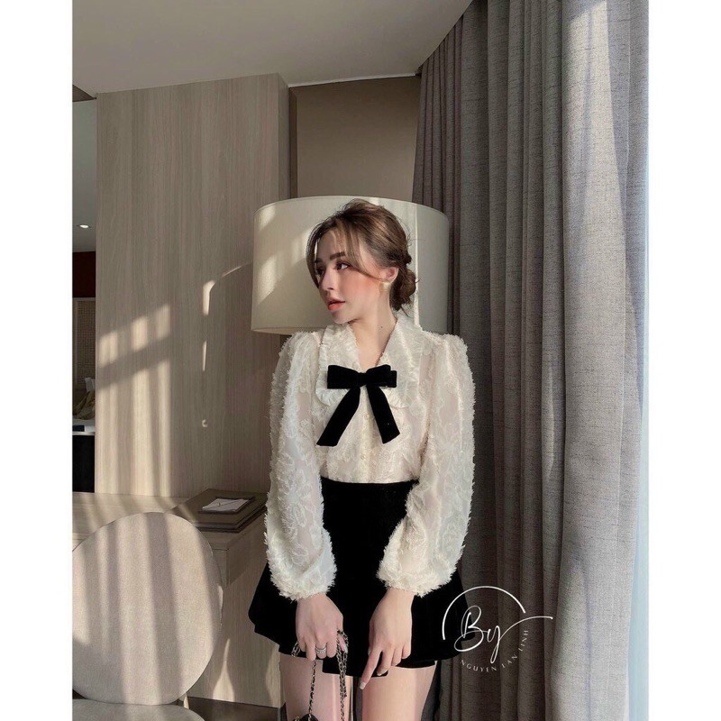 Áo lông cườm phối nơ