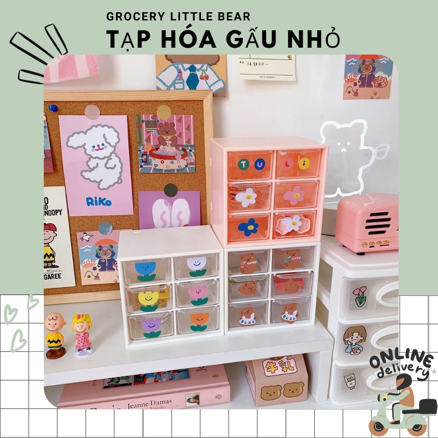 Kệ mini 2 tầng 6 ô đựng phụ kiện, mỹ phẩm, đồ dùng học tập - taphoagaunho