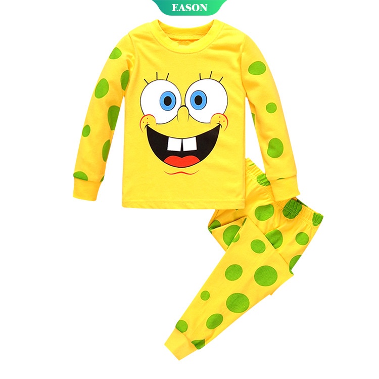 Bộ Đồ Ngủ Dài Tay Cổ Tròn Chất Liệu Cotton In Họa Tiết SpongeBob / Batman Dành Cho Trẻ Em