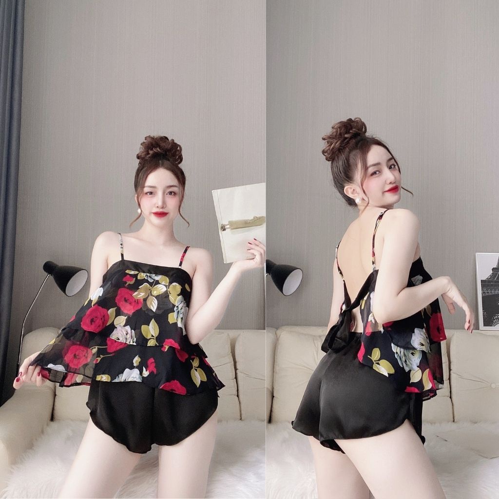 Đồ ngủ nữ BIGSIZE❣️FREE SHIP❣️Đồ ngủ sexy lụa Chiffon phối Satin cao cấp mềm mại xinh xắn &lt; 65KG